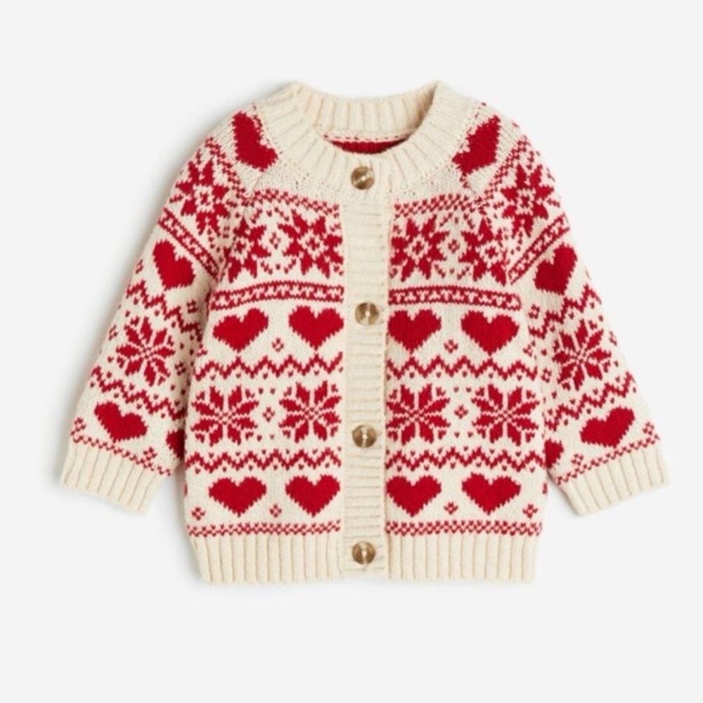 H&M Red and Cream Kids Cardigan